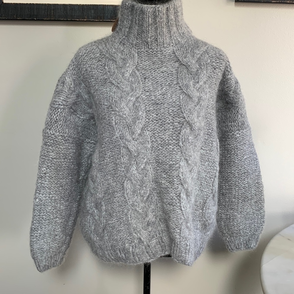 NWT - Hand Knit Oversized Slouchy Pullover Cable Knit Sweater